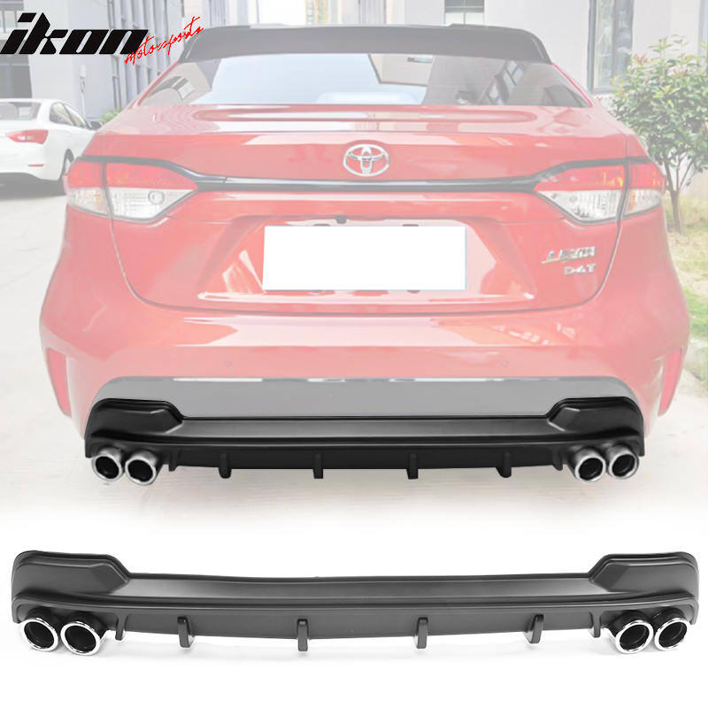 Fits 20-21 Toyota Corolla L LE/XLE Matte Black Rear Diffuser & Silver Tips