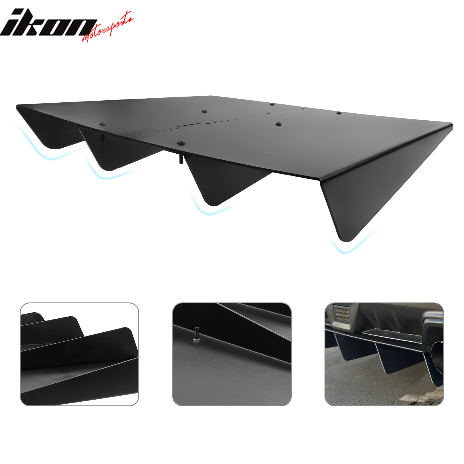 Universal Rear Diffuser 4 Shark Fins Under Bumper Splitter Unpainted Black ABS