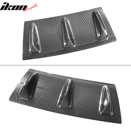 IKON MOTORSPORTS, Universal 14" x 6" Rear Diffuser Shark Fin, Carbon Fiber Print Look ABS Plastic Rear Bumper Diffuser Lip Splitter 3 Fins