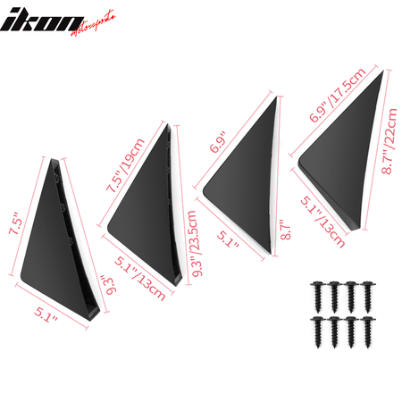 Universal 4PCS Rear Bumper Lip Diffuser Splitter Shark Fins Unpainted Black ABS