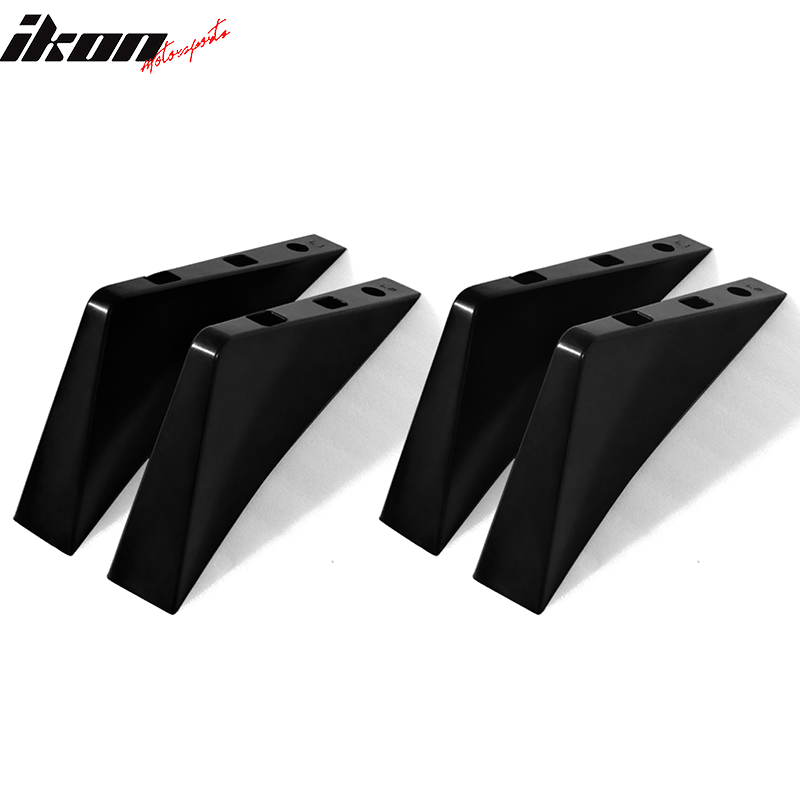 Universal 4PCS Rear Bumper Lip Diffuser Splitter Shark Fins Unpainted Black ABS