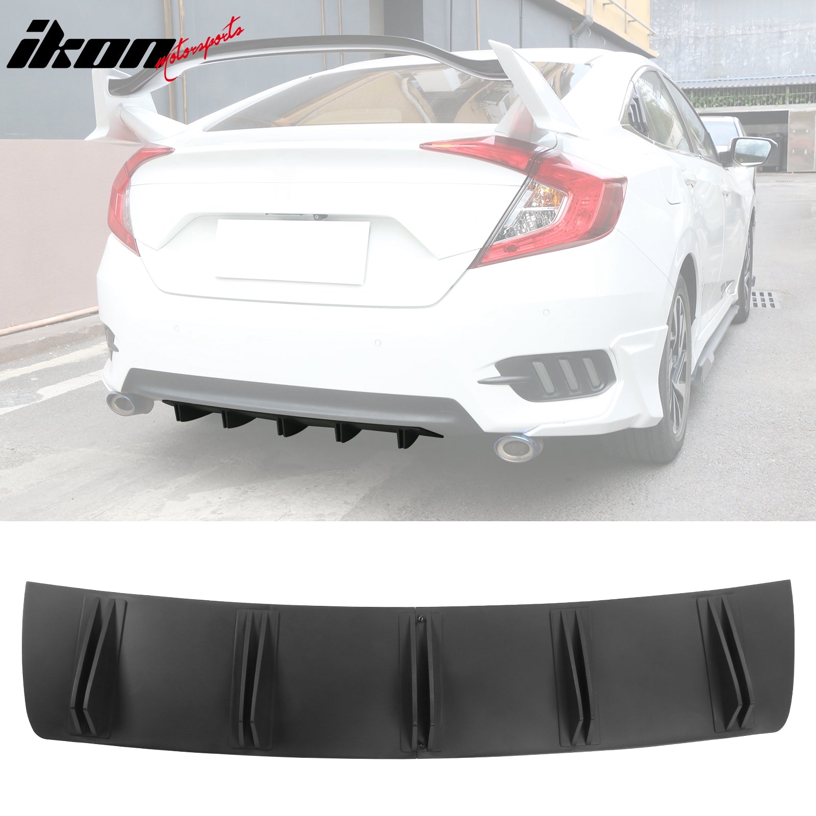 IKON MOTORSPORTS Rear Bumper Diffuser Fin, Universal Fit 2PCS Design 33 PP 5 Shark Fins Air Dam Chin Valance Spoiler, for Most Cars Sedan Coupe Hatchback Wagon