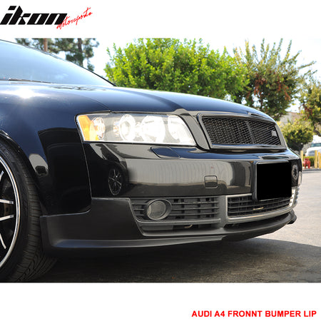 Front Bumper Lip Compatible With 2002-2005 Audi A4, Euro style Black PU Front Lip Finisher Under Chin Spoiler Add On by IKON MOTORSPORTS, 2003 2004