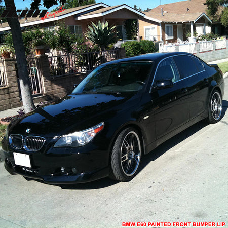 Pre-painted Front Bumper Lip Compatible With 2004-2007 BMW E60 5-Series, Painted Jet Black #668 PU Front Lip Finisher Under Chin Spoiler Add On other color available by IKON MOTORSPORTS, 2005 2006