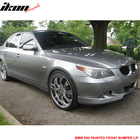 Pre-painted Front Bumper Lip Compatible With 2004-2007 BMW E60 5-Series Pre-LCI s, A Style PU Painted Sterling Silver Metallic (Color Code # A08) by IKON MOTORSPORTS