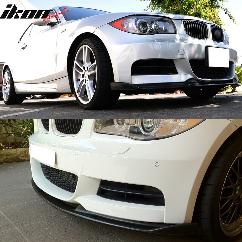 Front Bumper Lip Compatible With 2007-2011 BMW E82 135i Only, H-Style PU Black Front Lip Spoiler Splitter by IKON MOTORSPORTS, 2008 2009 2010