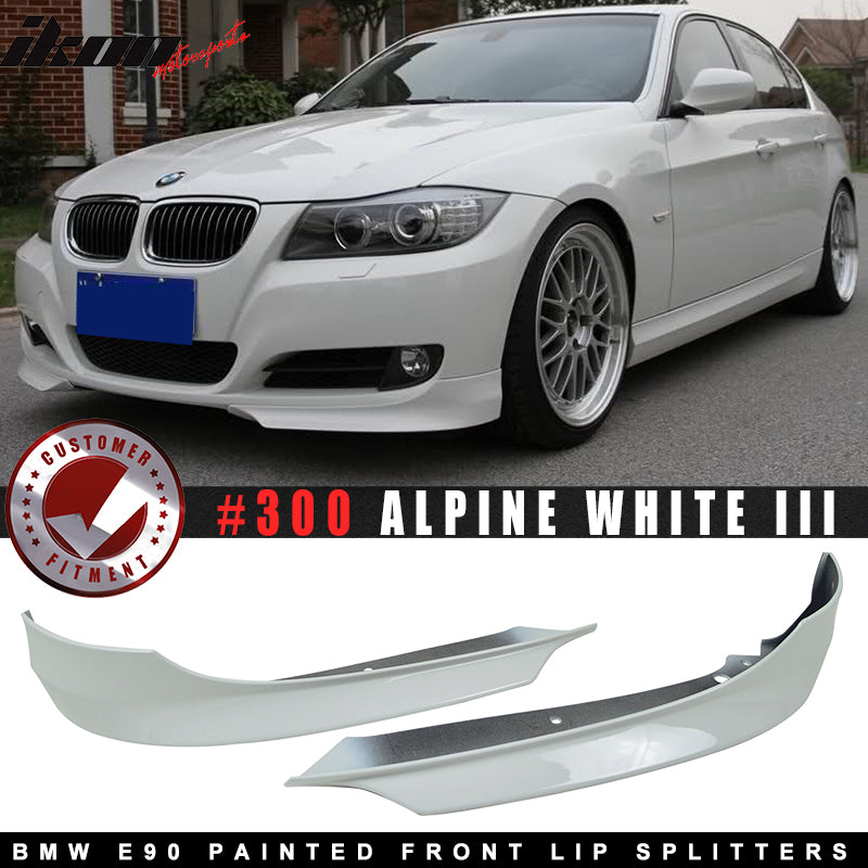 Pre-Painted Front Bumper Lip Splitter Compatible With 2009-2012 BMW E90 3-Series, Factory Style Metallic Finish Polypropylene PP Front Lip Valance Bodykit 2PCS Other Color Available,IKON MOTORSPORTS