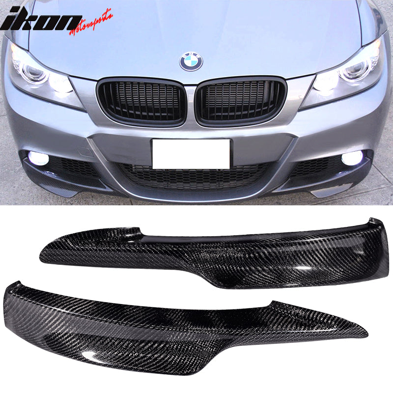 IKON MOTORSPORTS, Front Splitters Compatible With 2009-2011 BMW E90 M-Tech , Matte Carbon Fiber Front Bumper Lip Chin Spoiler Wing 2PC, 2010