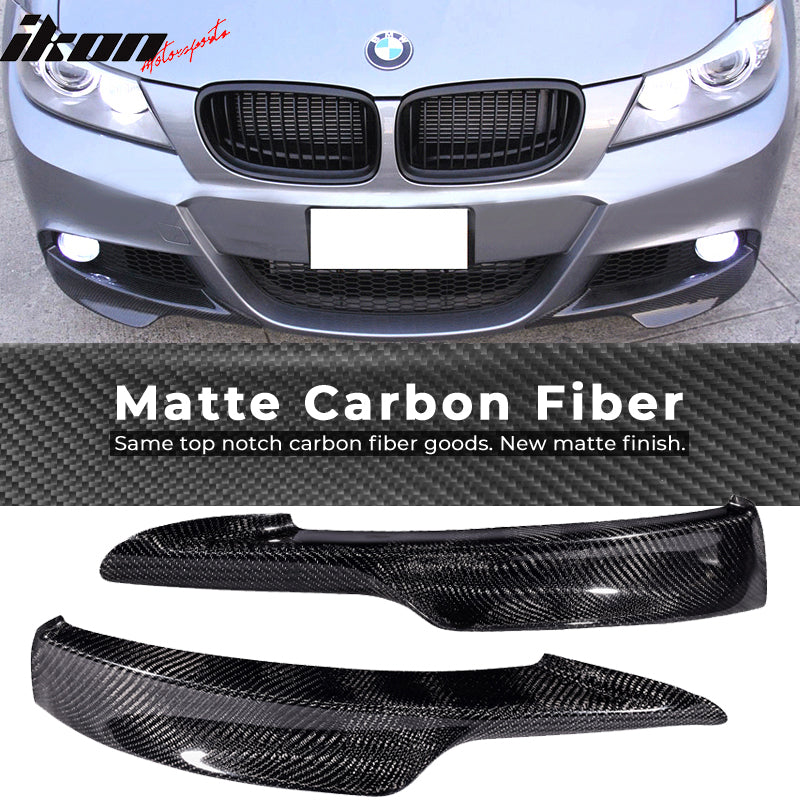 IKON MOTORSPORTS, Front Splitters Compatible With 2009-2011 BMW E90 M-Tech , Matte Carbon Fiber Front Bumper Lip Chin Spoiler Wing 2PC, 2010