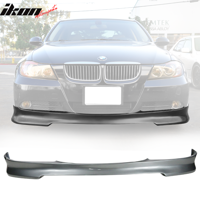 IKON MOTORSPORTS, Front Bumper Lip Compatible With 2005-2008 BMW 3 Series Pre LCI , Matte Carbon Fiber C Style Front Lip Spoiler Wing Chin Splitter, 2006 2007