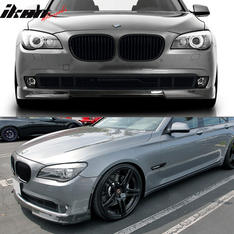 IKON MOTORSPORTS, Front Bumper Lip Compatible With 2009-2012 BMW F01 7-Series, VRS Style PU Black Front Lip Spoiler Splitter, 2010 2011