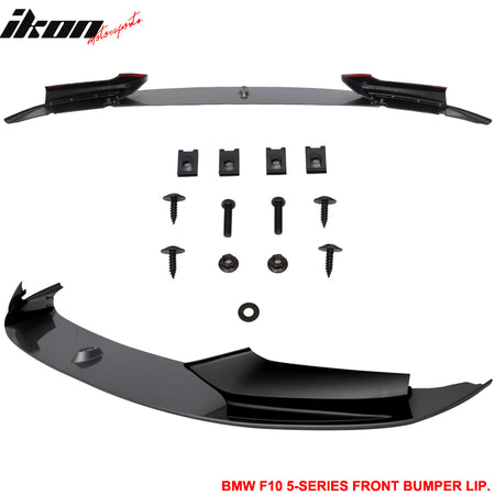 Pre-Painted Front Lip Compatible With 2011-2016 BMW F10 5 Series Sedan, Performance Style Painted Two Tone Color Black & Space Gray Metallic #A52 PP Bumper Spoiler Chin by IKON MOTORSPORTS