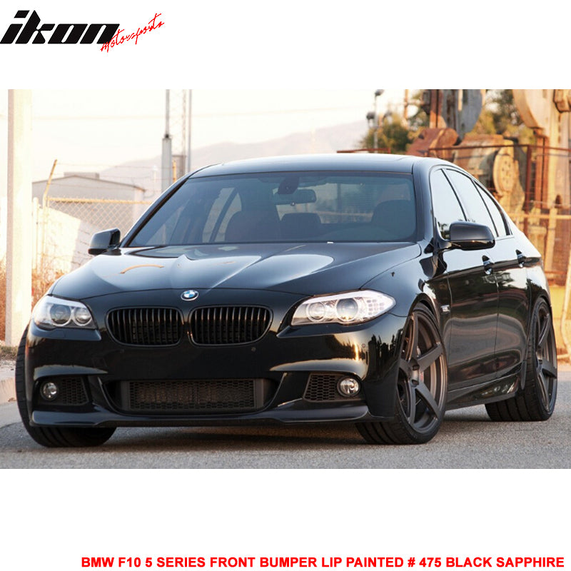 IKON MOTORSPORTS, Front Bumper Lip Compatible With 2011-2016 BMW F10 5 Series Msport M-Tech Sedan, Matte Carbon Fiber V Style Front Lip Spoiler Wing Chin Splitter, 2012 2013 2014 2015