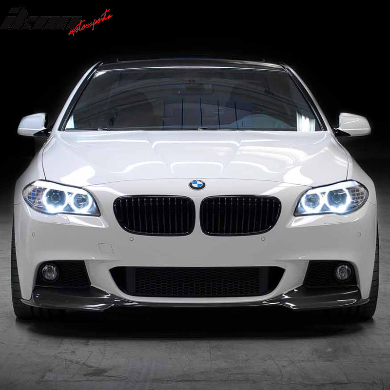 IKON MOTORSPORTS, Front Bumper Lip Compatible With 2011-2016 BMW F10 5 Series Msport M-Tech Sedan, Matte Carbon Fiber V Style Front Lip Spoiler Wing Chin Splitter, 2012 2013 2014 2015