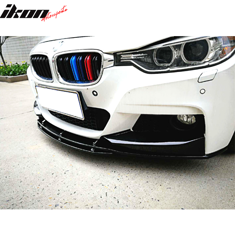 Front Bumper Lip Compatible With 2012-2018 BMW F30 F35, 3 Series M Sport Only 3D Style Front Bumper Lip Splitters Glossy Black by IKON MOTORSPORTS, 2013 2014 2015 2016 2017