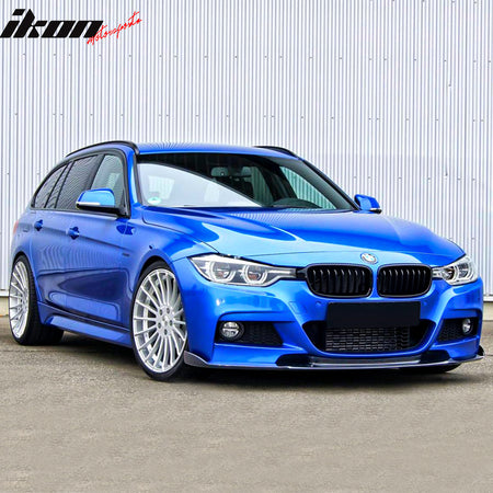 IKON MOTORSPORTS, Front Bumper Lip Compatible With 2012-2018 BMW 3 Series F30 M Sport , Matte Carbon Fiber HM Style Front Lip Spoiler Wing Chin Splitter, 2013 2014 2015 2016 2017