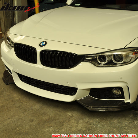 IKON MOTORSPORTS, Front Splitters Compatible With 2014-2020 BMW F32 F33 F36 4-Series 428i 435i , Matte Carbon Fiber M-Tech Style Front Bumper Lip Chin Spoiler Wing 2PC, 2015 2016 2017 2018 2019