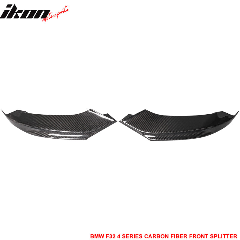 IKON MOTORSPORTS, Front Splitters Compatible With 2014-2020 BMW F32 F33 F36 4-Series 428i 435i , Matte Carbon Fiber M-Tech Style Front Bumper Lip Chin Spoiler Wing 2PC, 2015 2016 2017 2018 2019