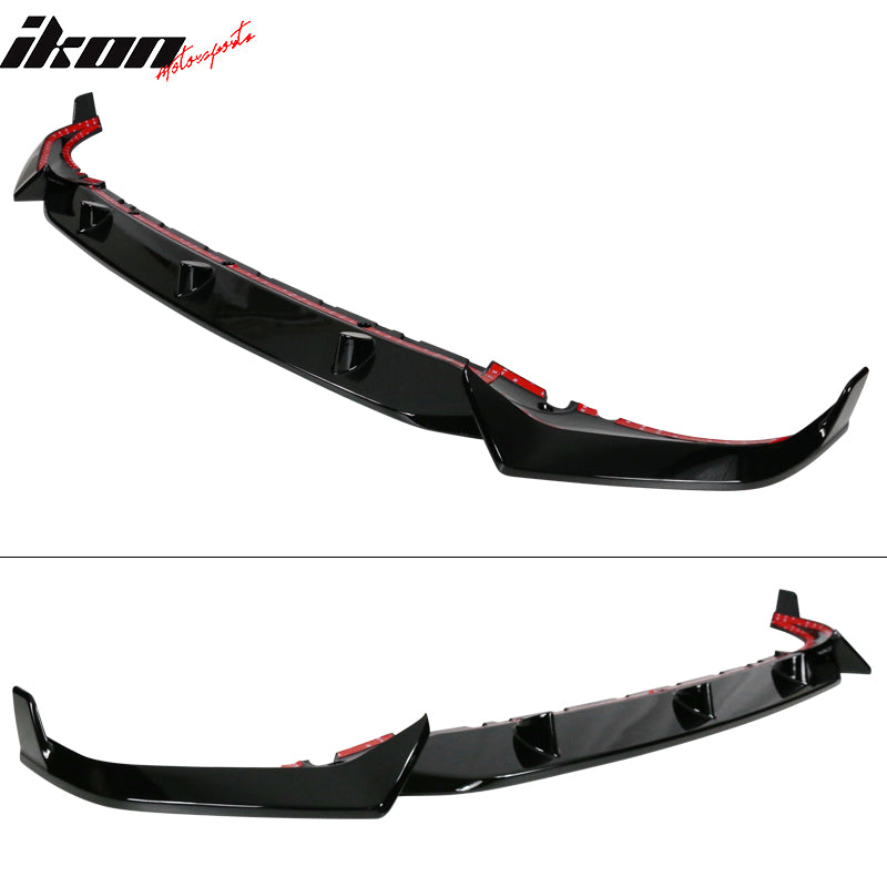 IKON MOTORSPORTS, Front Bumper Lip Compatible With 2019-2022 BMW G07 X7 M Sport, Lower Valance Chin Lip Spoiler Splitter Protector 3PC, ABS Plastic Gloss Black