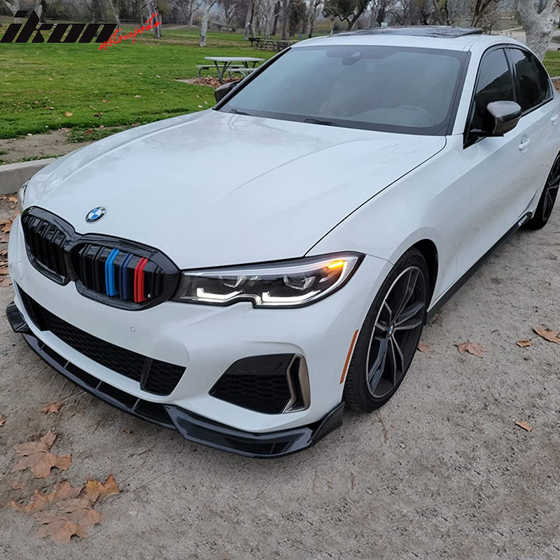 IKON MOTORSPORTS Front Bumper Lip Compatible With 2019-2022 BMW 3 Series G20 M Sport M340i, Ikon Style Chin Spoiler Air Dam Splitter