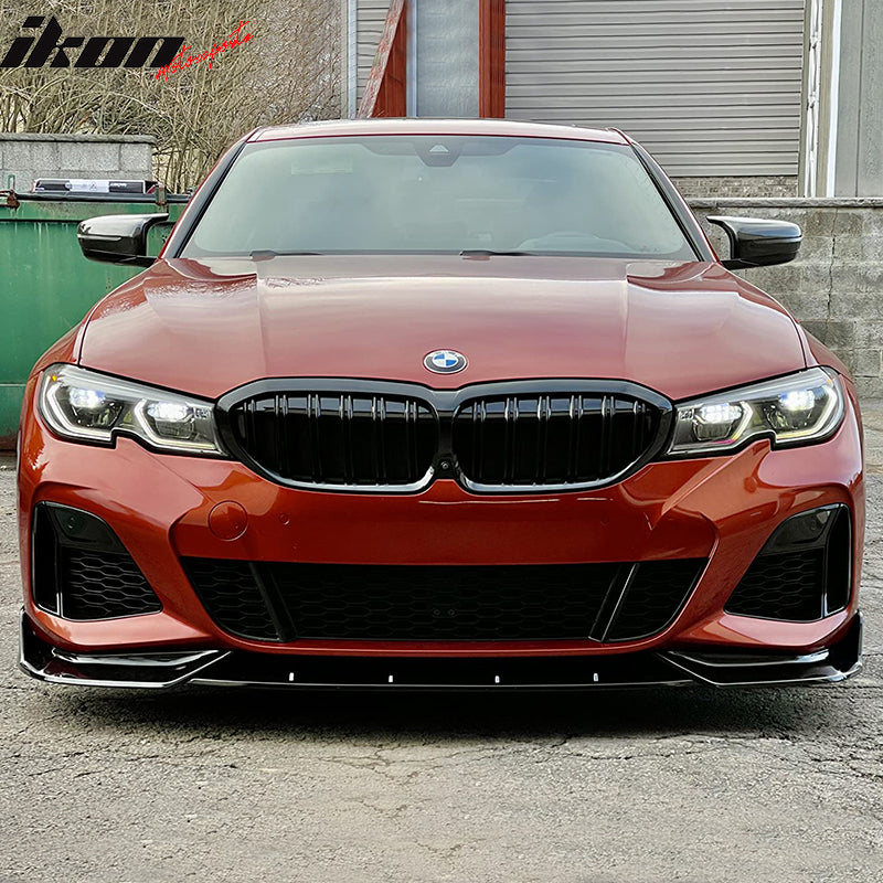 IKON MOTORSPORTS Front Bumper Lip Compatible With 2019-2022 BMW 3 Series G20 M Sport M340i, Ikon Style Chin Spoiler Air Dam Splitter