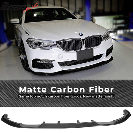 IKON MOTORSPORTS, Front Bumper Lip Compatible With 2017-2020 BMW 5 Series G30 M Sports , Matte Carbon Fiber HM Style Front Lip Spoiler Wing Chin Splitter, 2018 2019