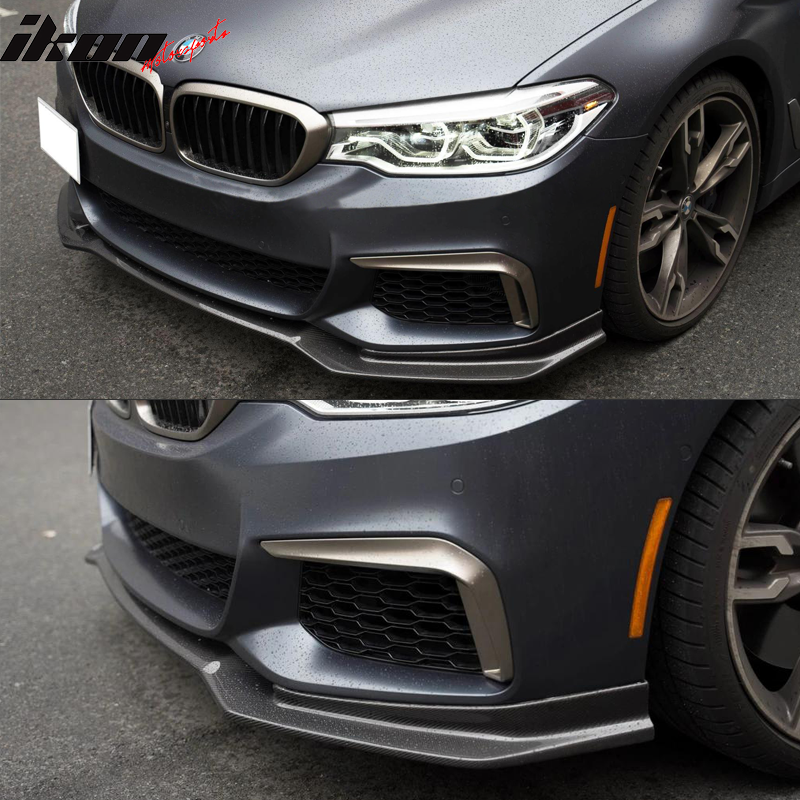 IKON MOTORSPORTS, Front Bumper Lip Compatible With 2017-2020 BMW G30 M-Tech M Sport, 5 Series Real Carbon Fiber Front Lip Spoiler, 2018 2019