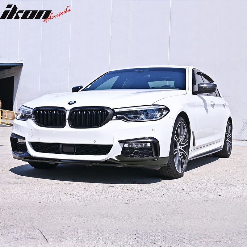 IKON MOTORSPORTS, Front Lip Compatible With 2017-2020 BMW G30 5 Series, M-Tech MP Style PU Unpainted Black Front Bumper Lip Splitter