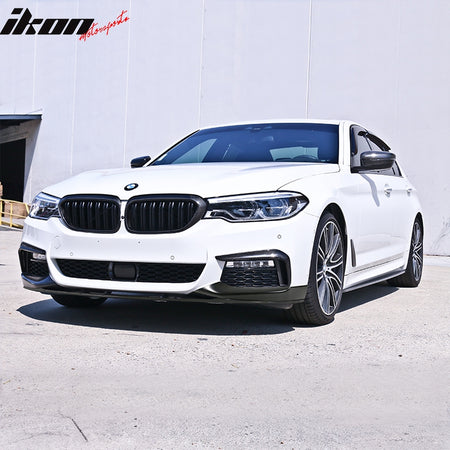 IKON MOTORSPORTS, Front Lip Compatible With 2017-2020 BMW G30 5 Series, M-Tech MP Style PU Unpainted Black Front Bumper Lip Splitter