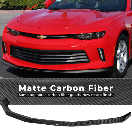 IKON MOTORSPORTS, Front Bumper Lip Compatible With 2016-2018 Chevrolet Camaro LT , Matte Carbon Fiber Factory Style Front Lip Spoiler Wing Chin Splitter, 2017