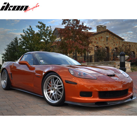 IKON MOTORSPORTS, Front Bumper Lip Compatible With 2005-2013 Corvette ZR1 Z2006 Grand Sport, Matte Carbon Fiber ZR1 Style Front Lip Spoiler Wing Chin Splitter, 2006 2007 2008 2009 2010 2011 2012