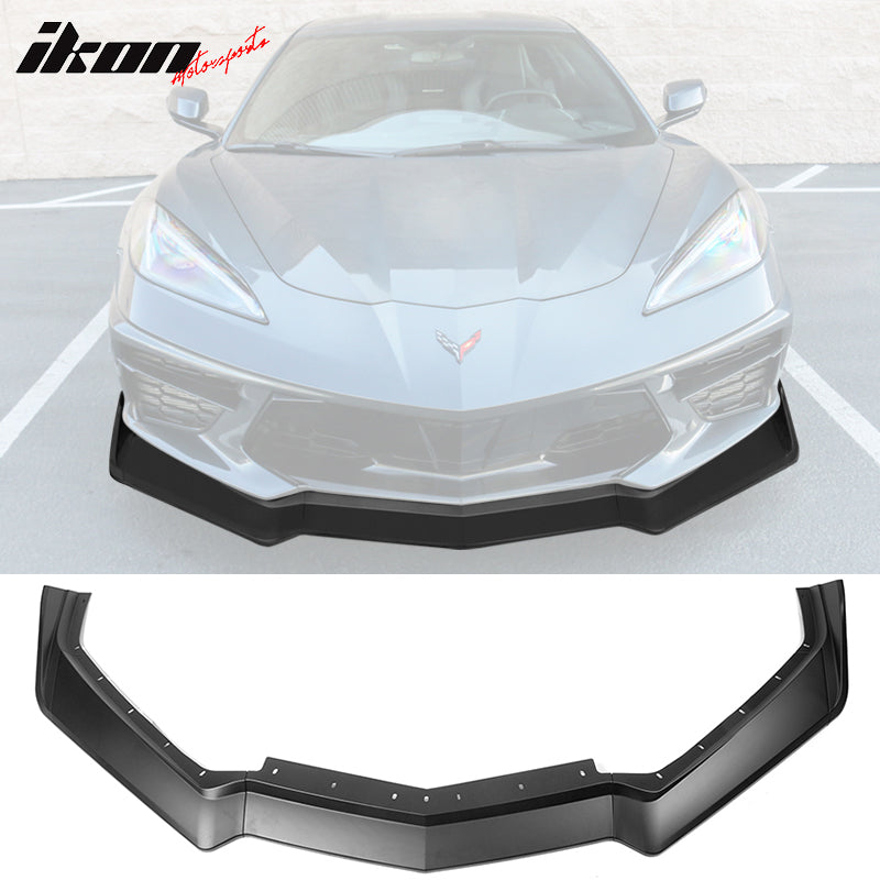 IKON MOTORSPORTS, Front Bumper Lip Compatible With 2020-2023 Chevrolet Corvette, 5VM Style ABS Valance Chin Lip Spoiler Splitter 5PCS