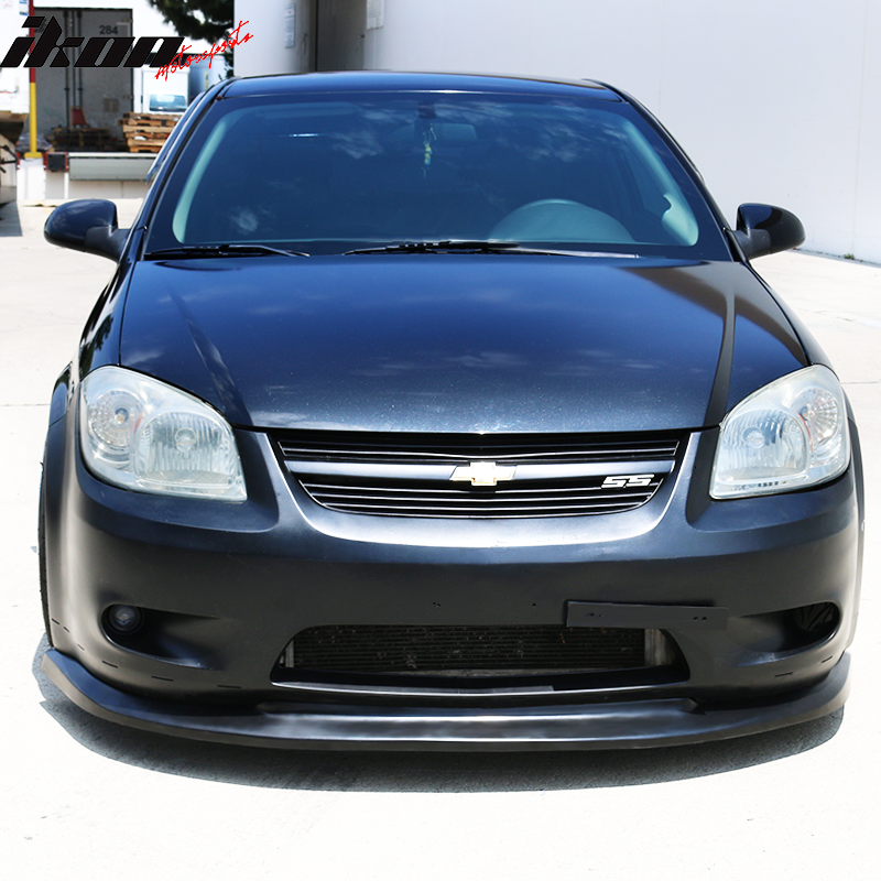 IKON MOTORSPORTS, Front Bumper Lip Compatible With 2005-2010 Chevy Cobalt SS Models, ST Style Black PU Front Lip Finisher Under Chin Spoiler Add On, 2006 2007 2008 2009