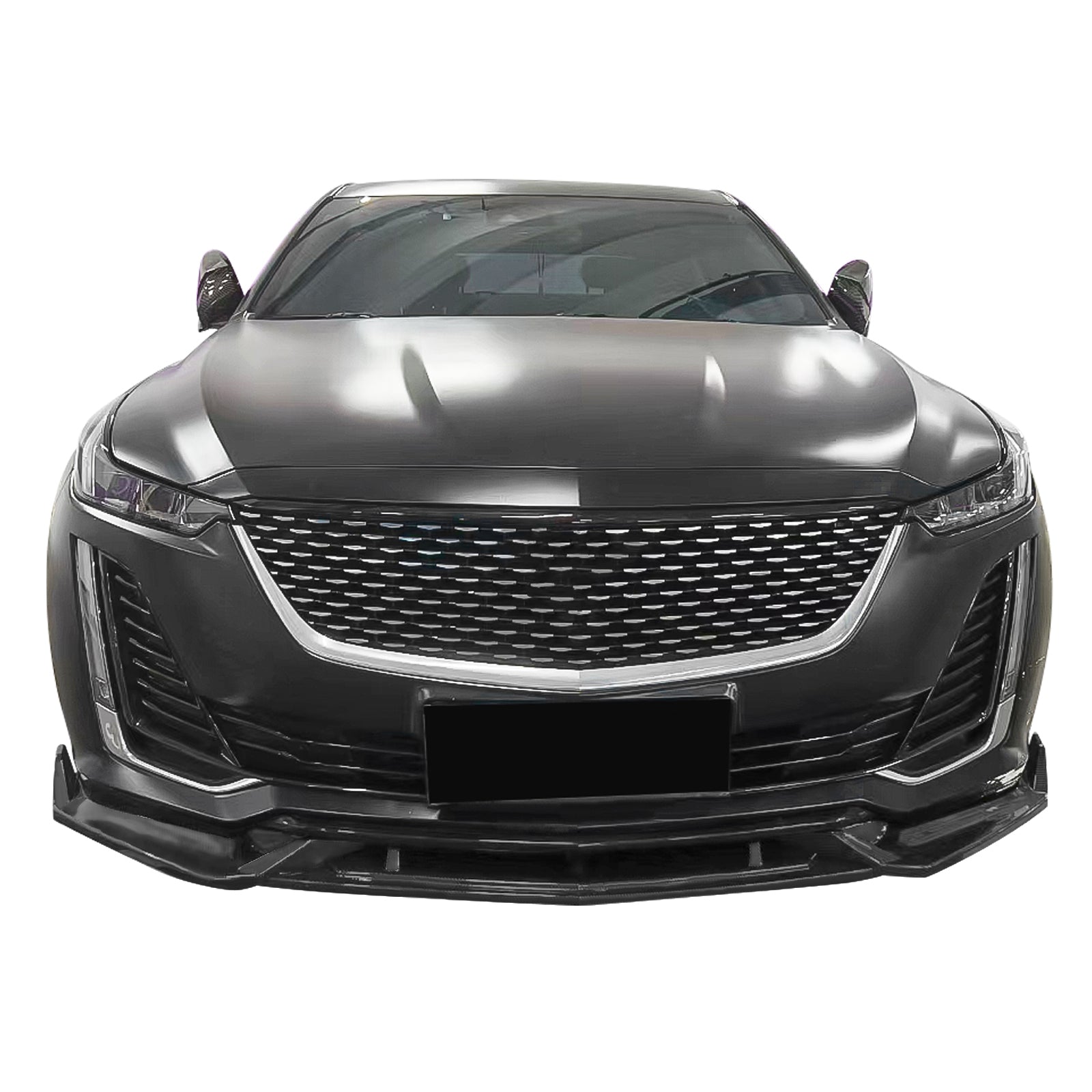 IKON MOTORSPORTS, 3PCS Front Bumper Lip Compatible With 2020-2023 Cadillac CT5, Front Bumper Spoiler Splitter Kit IKON Style PP Polypropylene