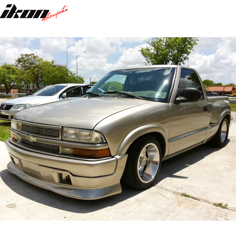 Front Bumper Lip Compatible With 1998-2004 CHEVY S10, 1998-2004 GMC S15 SONOMA, Extreme Style Black Front Lip Spoiler Splitter by IKON MOTORSPORTS, 1999 2000 2001 2002 2003