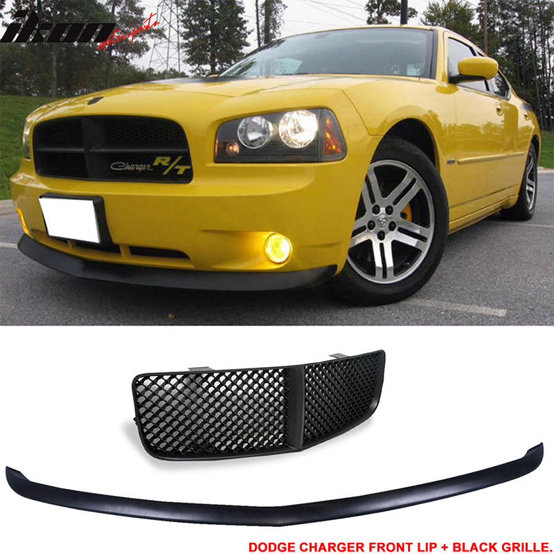 2006-2010 Dodge Charger OE Style Unpainted Front Bumper Lip + Grill PU