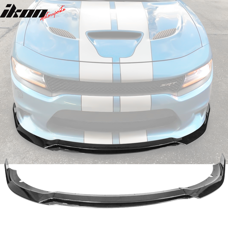 Fits 15-23 Dodge Charger SRT Front Bumper Lip Spoiler 4PC V3 Style Matte Black