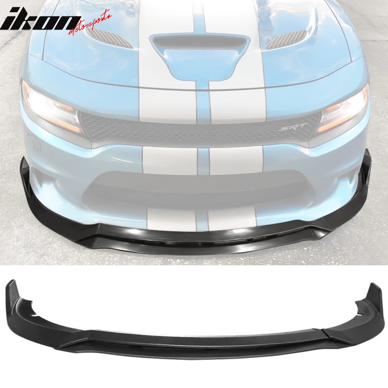 Fits 15-23 Dodge Charger SRT Front Bumper Lip Spoiler 4PC V3 Style Matte Black