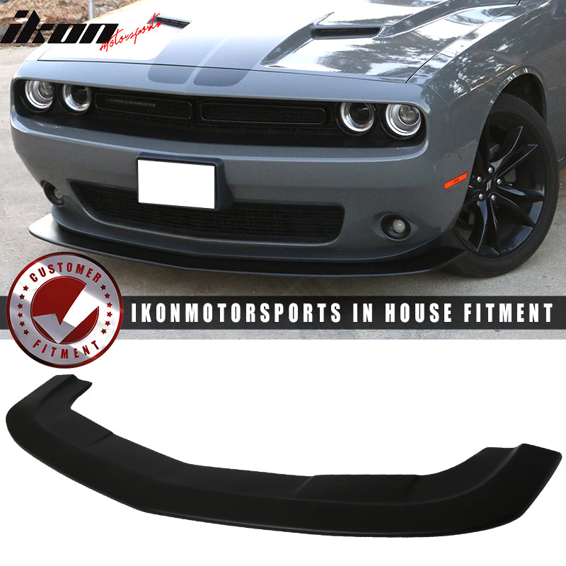 IKON MOTORSPORTS, Rear Bumper Lip Diffuser + Trunk Spoiler + Side Skirts Compatible With 2015-2023 Dodge Challenger, SXT Style Black PP Bump Lower Body Protection Avoid Against Collision