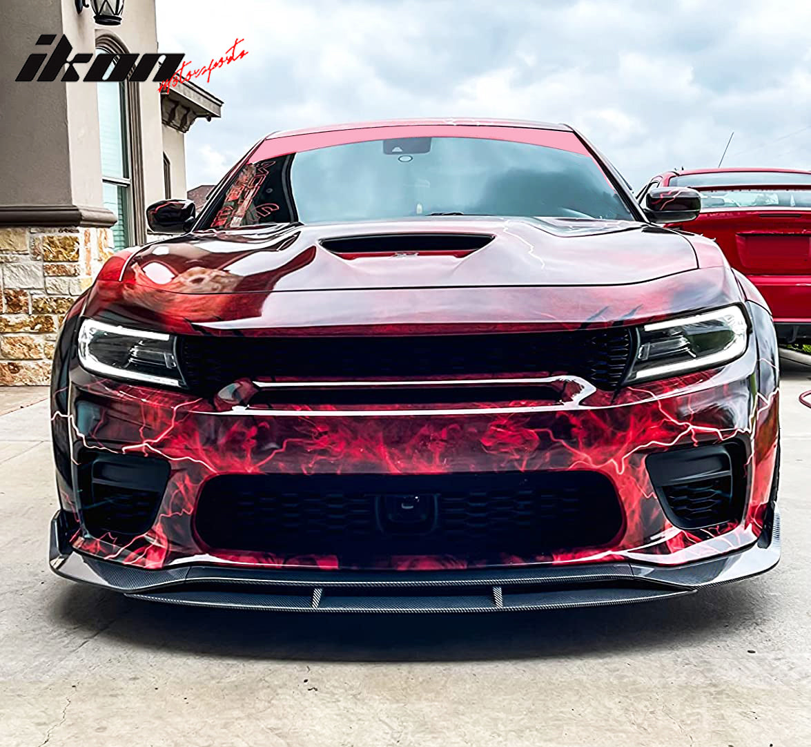 Fits 20-23 Dodge Charger Widebody, IKON V2 Style Front Bumper Lip 4pcs ABS