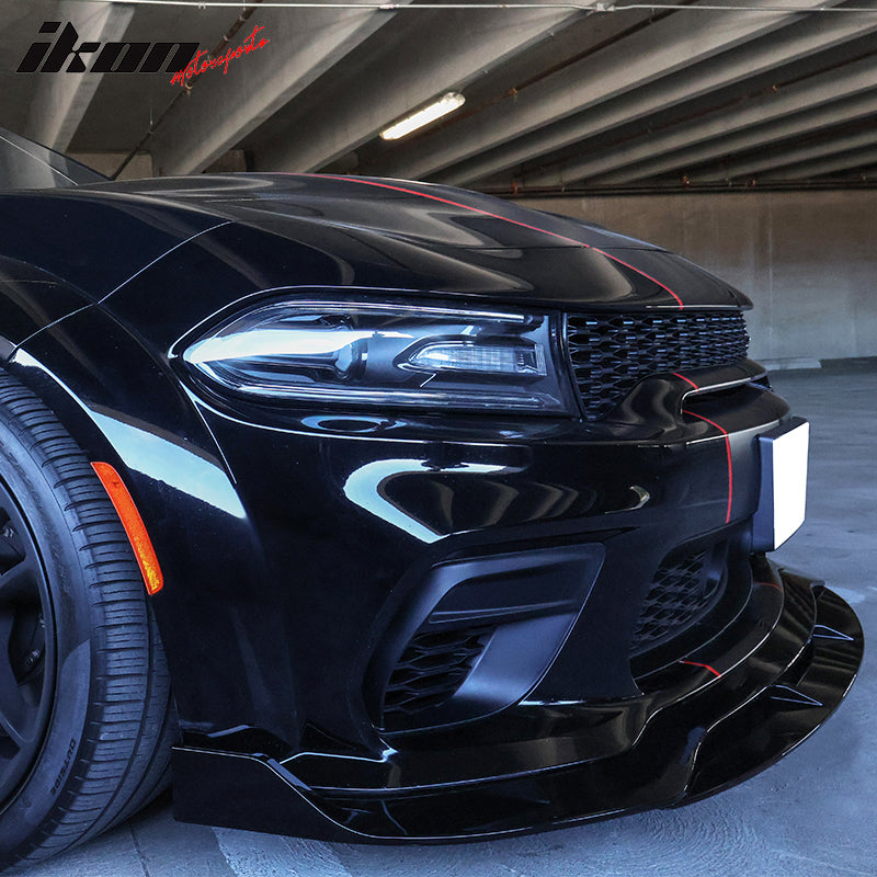 IKON MOTORSPORTS, Front Bumper Lip Compatible with 2020-2023 Dodge Charger Widebody, IKON V2 Style Front Bumper Protector Body Kits ABS