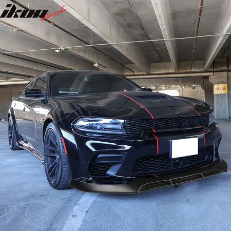 IKON MOTORSPORTS, Front Bumper Lip Compatible With 2020-2023 Dodge Charger Widebody Sedan 4-Door, IKON V5 Style Front Bumper Protector Lower Splitter PP, 2021