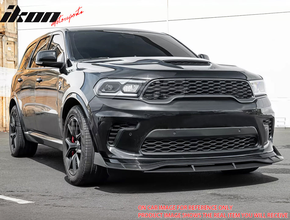 IKON MOTORSPORTS Front Bumper Lip, Compatible with 2021-2024 Dodge Durango SRT Hellcat, IKON Style Carbon Fiber Print ABS Plastic Air Dam Chin Spoiler Protector Splitter 4PC