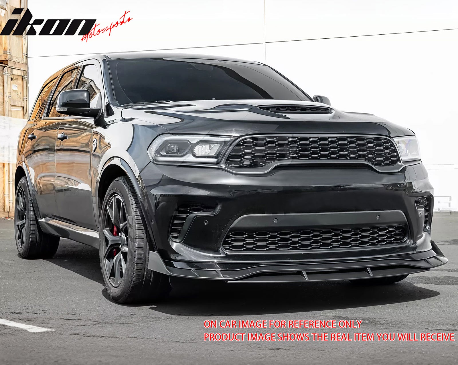 IKON MOTORSPORTS Front Bumper Lip, Compatible with 2021-2024 Dodge Durango SRT Hellcat, IKON Style Painted Gloss Black ABS Plastic Air Dam Chin Spoiler Protector Splitter 4PC