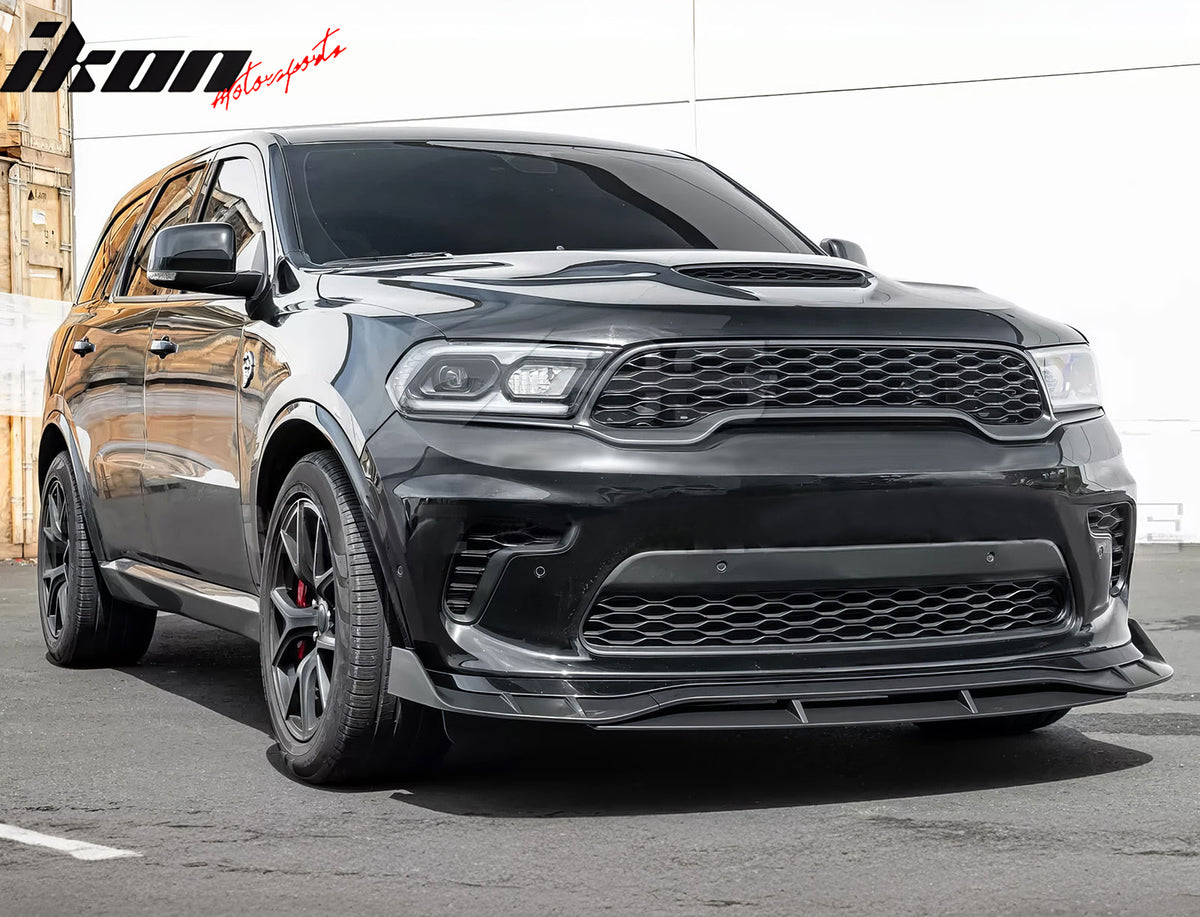 IKON MOTORSPORTS Front Bumper Lip, Compatible with 2021-2024 Dodge Durango SRT Hellcat, IKON Style Painted Matte Black ABS Plastic Air Dam Chin Spoiler Protector Splitter 4PC