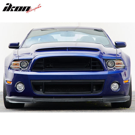 IKON MOTORSPORTS, Front Bumper Lip Compatible With 2010-2014 Ford Mustang GT500, Factory Style Chin Spoiler Unpainted Black PP Polypropylene 3PC Add-On Splitter Valance Diffuser, 2011 2012 2013