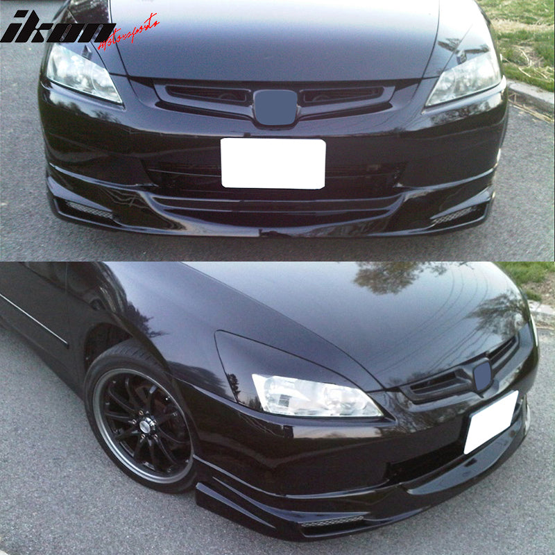 IKON MOTORSPORTS Front Bumper Lip Compatible With 2003-2005 HONDA ACCORD 4 DOOR SEDAN, HFP Style PU Black Front Lip Spoiler Splitter