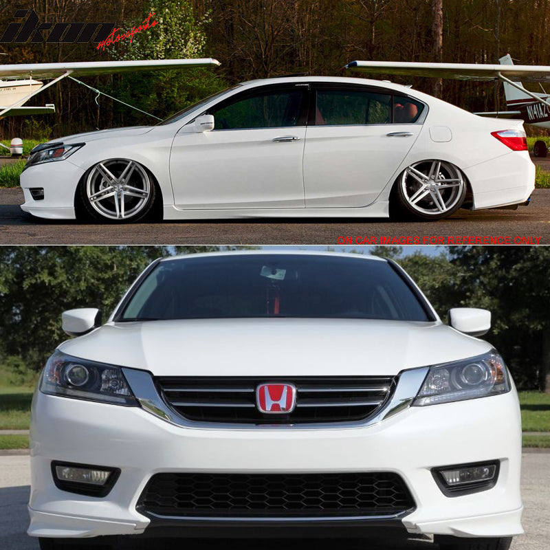 IKON MOTORSPORTS, Front Lip Splitters Compatible With 2013-2015 Honda Accord, HFP Style Unpainted Black Polypropylene Body Kit Spoiler, 2014