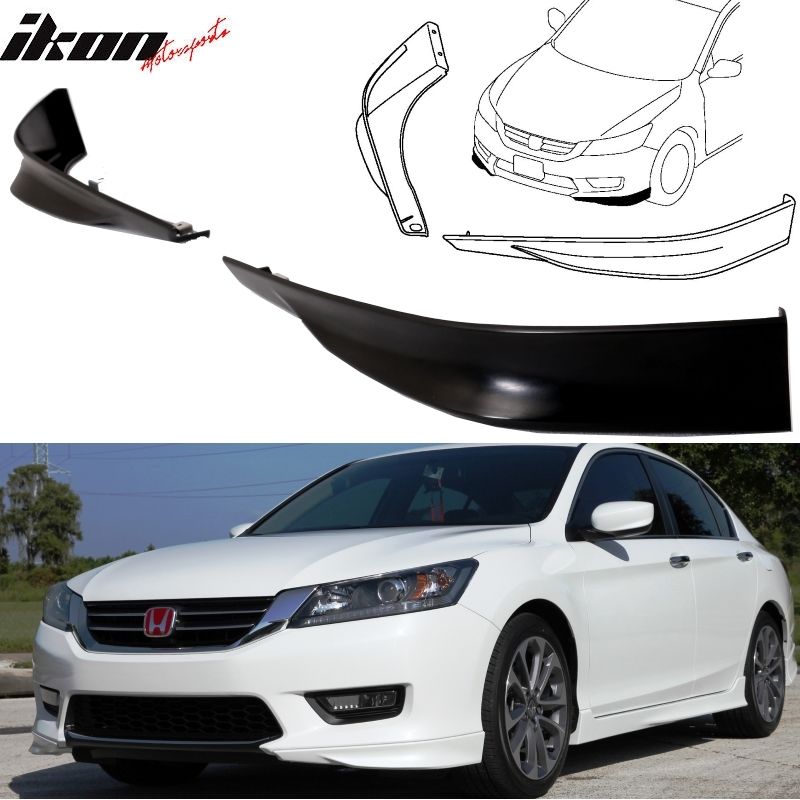 Front + Rear Bumper Lip Compatible With 2013-2015 Honda Accord 4Dr Sedan HFP Style Unpainted Black Rear Diffuser Spoiler Splitter by IKON MOTORSPORTS, 2014