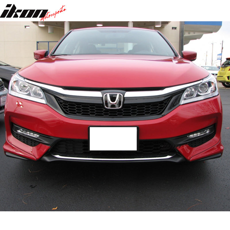 Front Lip Splitters Compatible With 2016-2017 Honda Accord Sedan, HFP Style Unpainted Black PU Polyurethane Front Bumper Lip Spoiler by IKON MOTORSPORTS